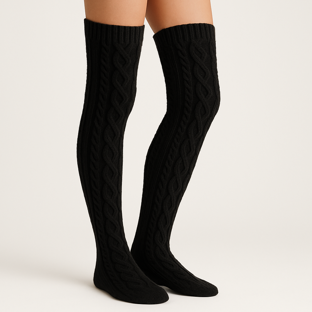 Women’s 24 inch wool boot socks – breathable cable knit thigh high style