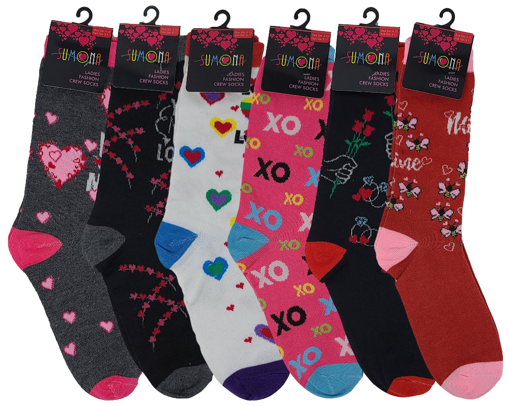 Women relaxing indoors wearing Valentine’s Day novelty socks