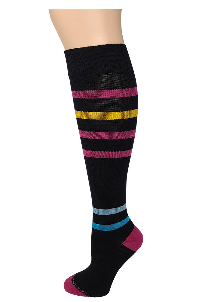 Women Black Stripes Graduated Compression Knee High Socks
