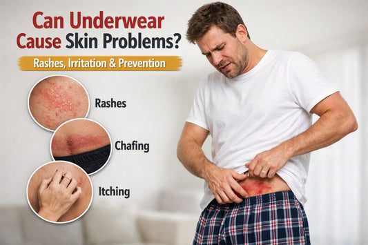 man with skin rash from underwear irritation showing chafing and itching problem