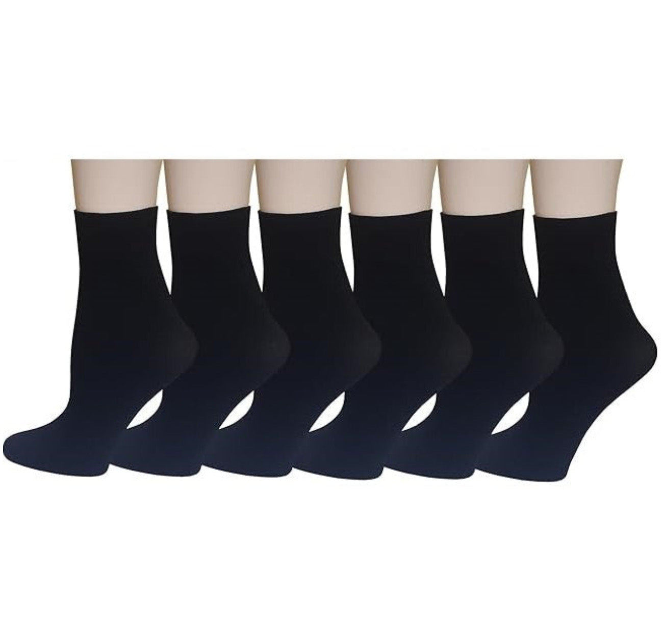 Set of six black socks on a white background