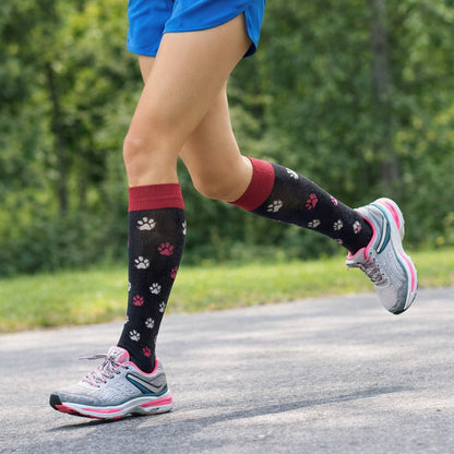 A Woman Dr. Motion knee-high compression socks with fun  prints