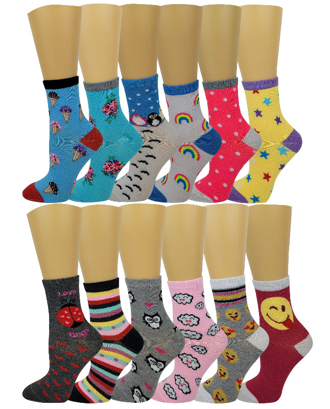Girls fancy design crew socks in multicolor patterns