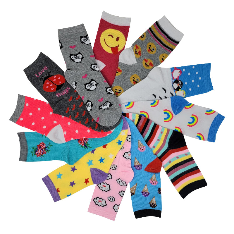 Kids multicolor crew socks with cute art designs