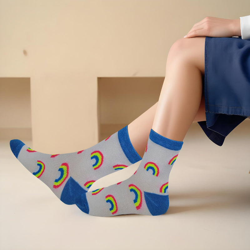 ids wearing colorful crew socks with school uniforms