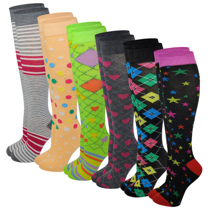 Knee High Socks | Assorted Classic Design | Womens (6 Pairs)
