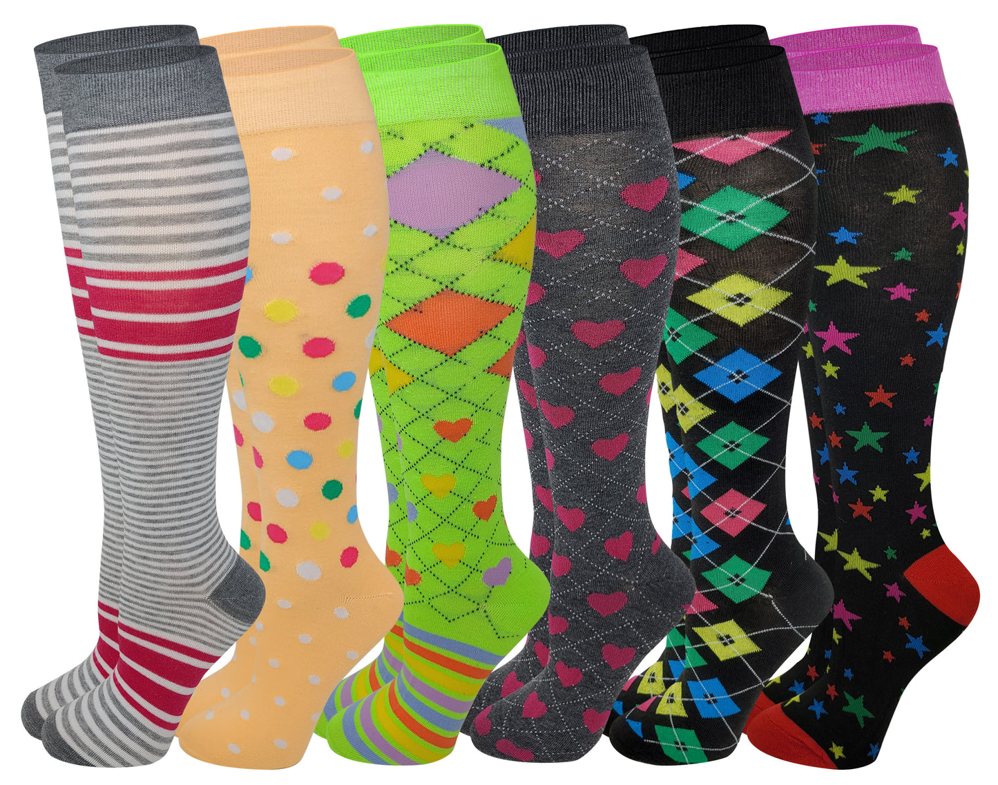 Knee High Socks | Assorted Classic Design | Womens (6 Pairs)