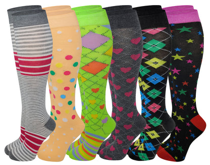 Knee High Socks | Assorted Classic Design | Womens (6 Pairs)