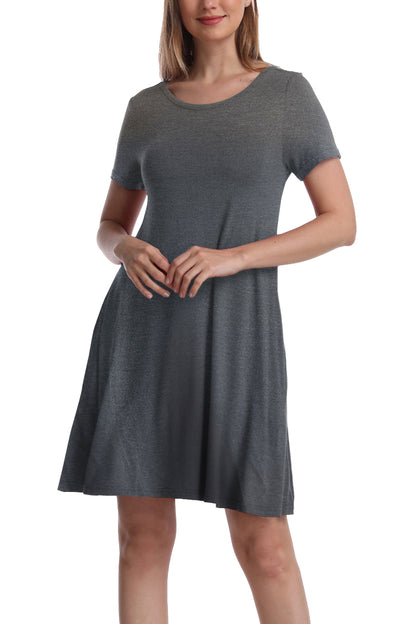 Women Short Sleeve Swing Comfy Summer Beach T-Shirt Dress with Pockets