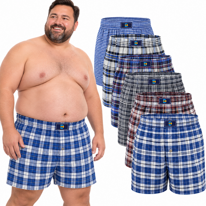 Woven Boxer Shorts Underwear | Big and Tall USA Classic Plaid Design | Men's (6 Pack)