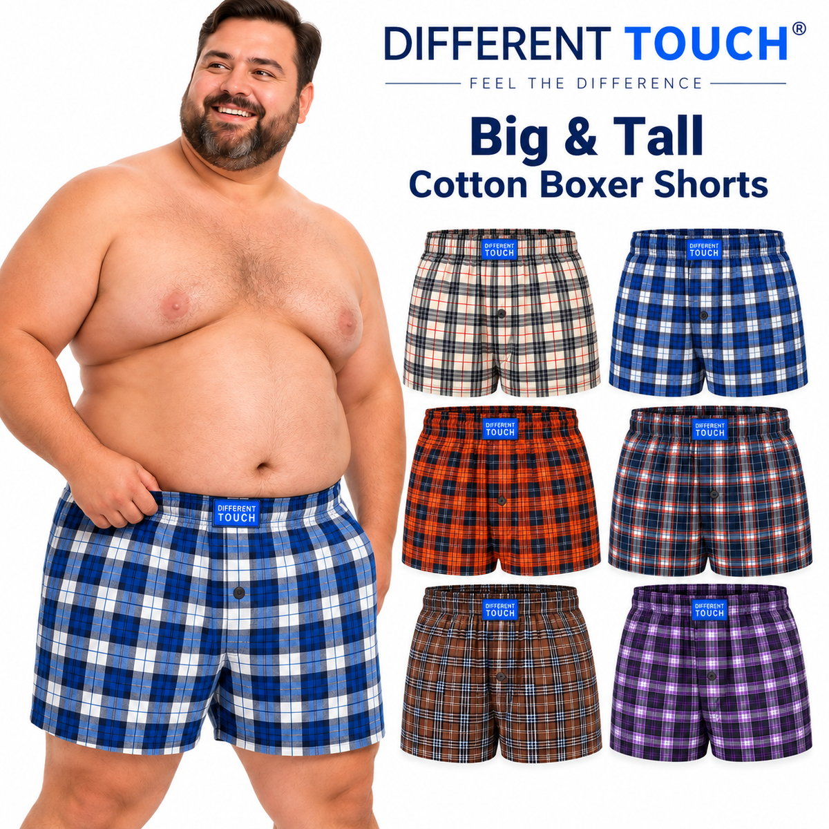 Men’s Big & Tall 100% Cotton Boxer Shorts 6-Pack | Different Touch