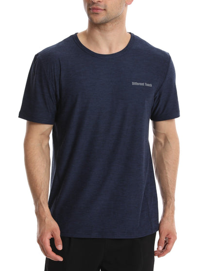 A man wearing Navy  t shirt 