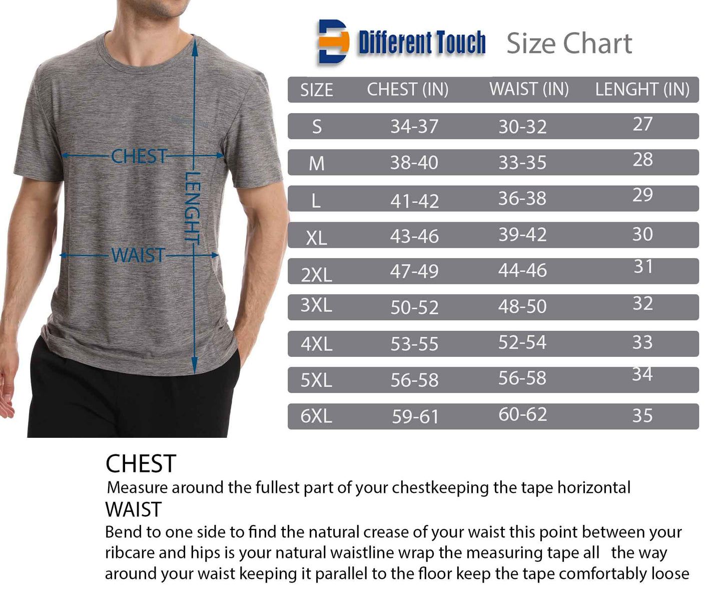 Different Touch Short-Sleeve-T-Shirts-SIZE-CHART