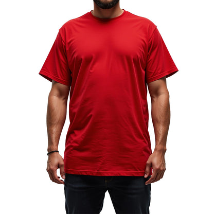 A Big and Tall Man wearing oversize Red T-Shirts