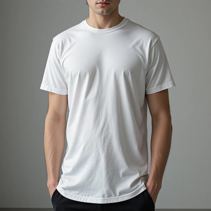 A Big and Tall Man wearing oversize White T-Shirts