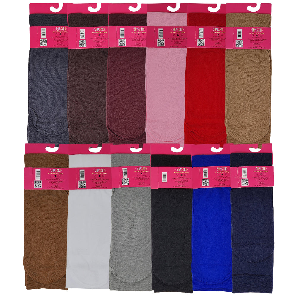 Assorted pairs of Trouser socks in various colors with pink labels on a white background