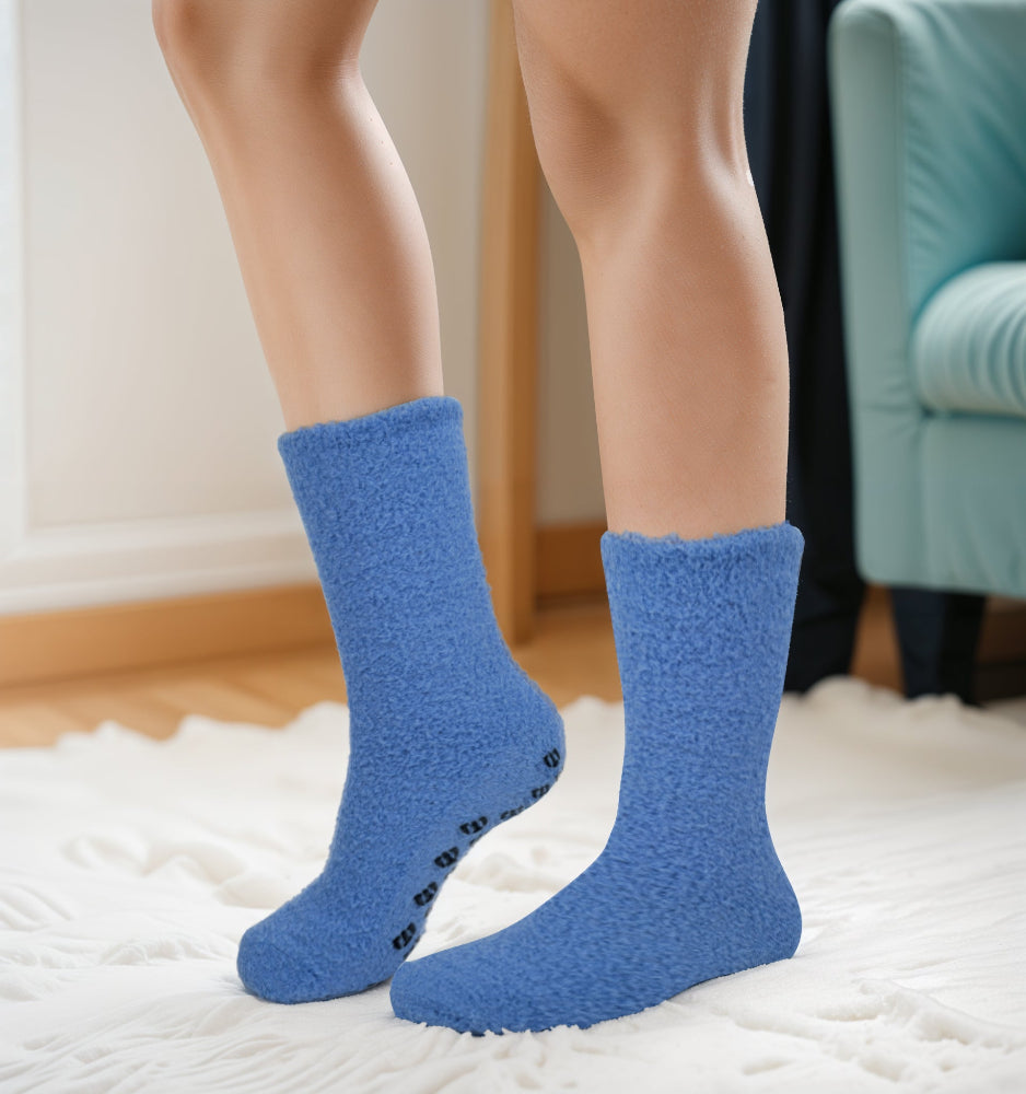 Unisex Non-Slip Lounge Slipper Socks | Cozy Plain Colors | 6-Pair Pack