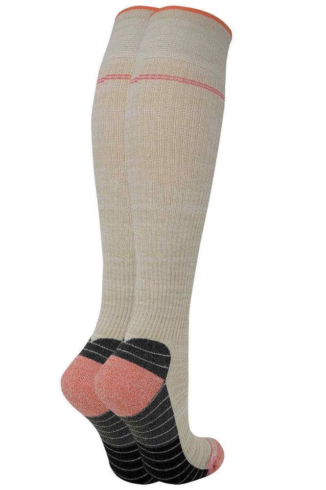 Knee-high compression socks for women offering circulation support, arch stability, and breathable mesh.