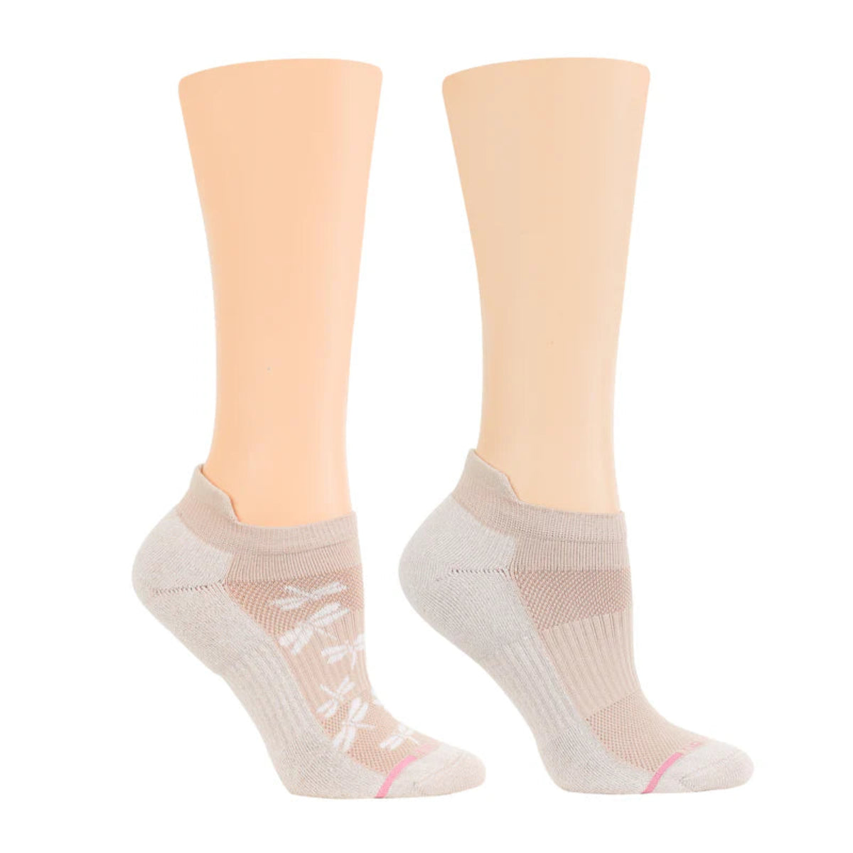 A pair of ankle compression socks in brown color, designed with a mesh upper and showing the brand's logo.