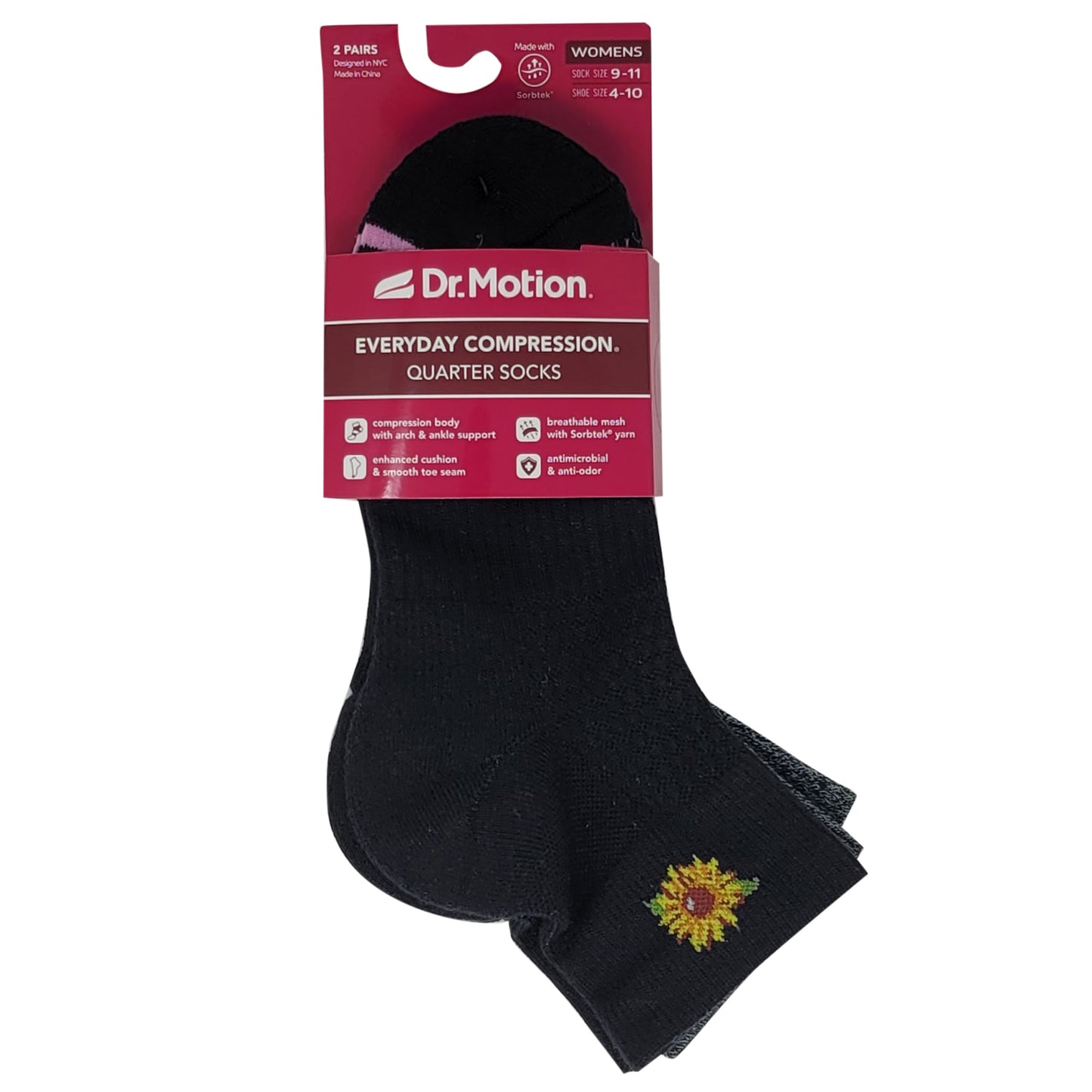 Quarter Compression Socks | Sunflower| Dr. Motion (2 Pack)