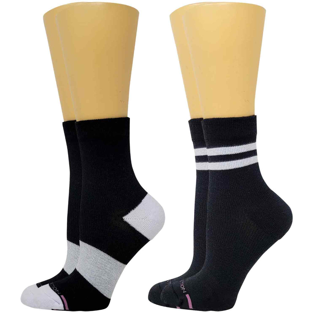 Two pairs of socks with different designs on a white background
