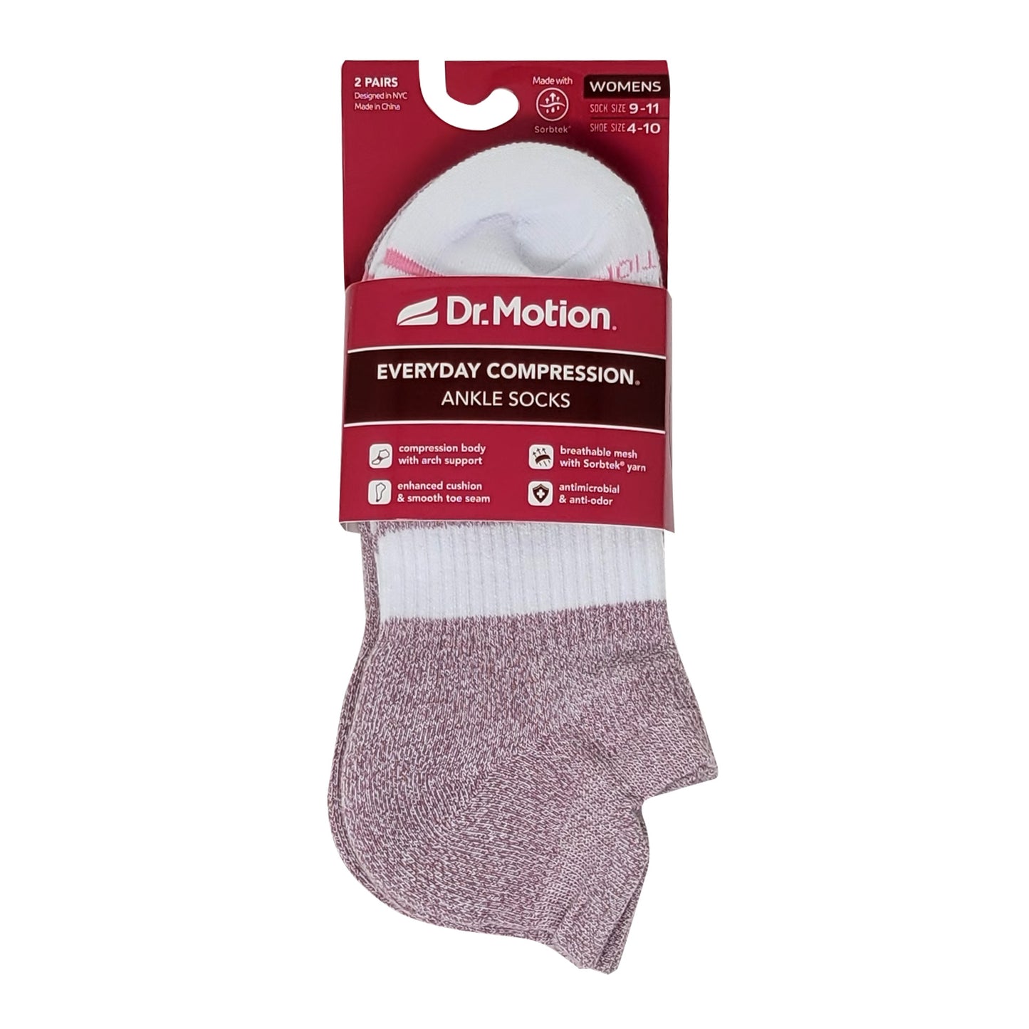 Ankle Compression Socks | Dr Motion Socks | Contrast Stripes (2 Pack)