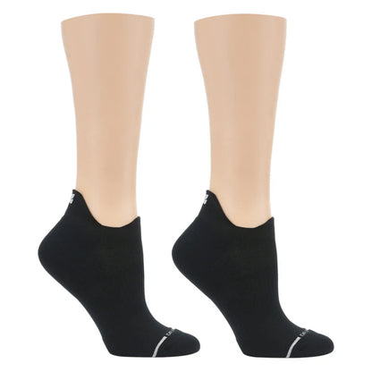 Dr. Motion Black ankle Compression socks on mannequin feet against a white background
