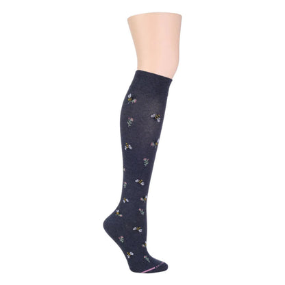 Women’s knee high compression socks with bees and flowers design, mild 8–15 mmHg graduated support