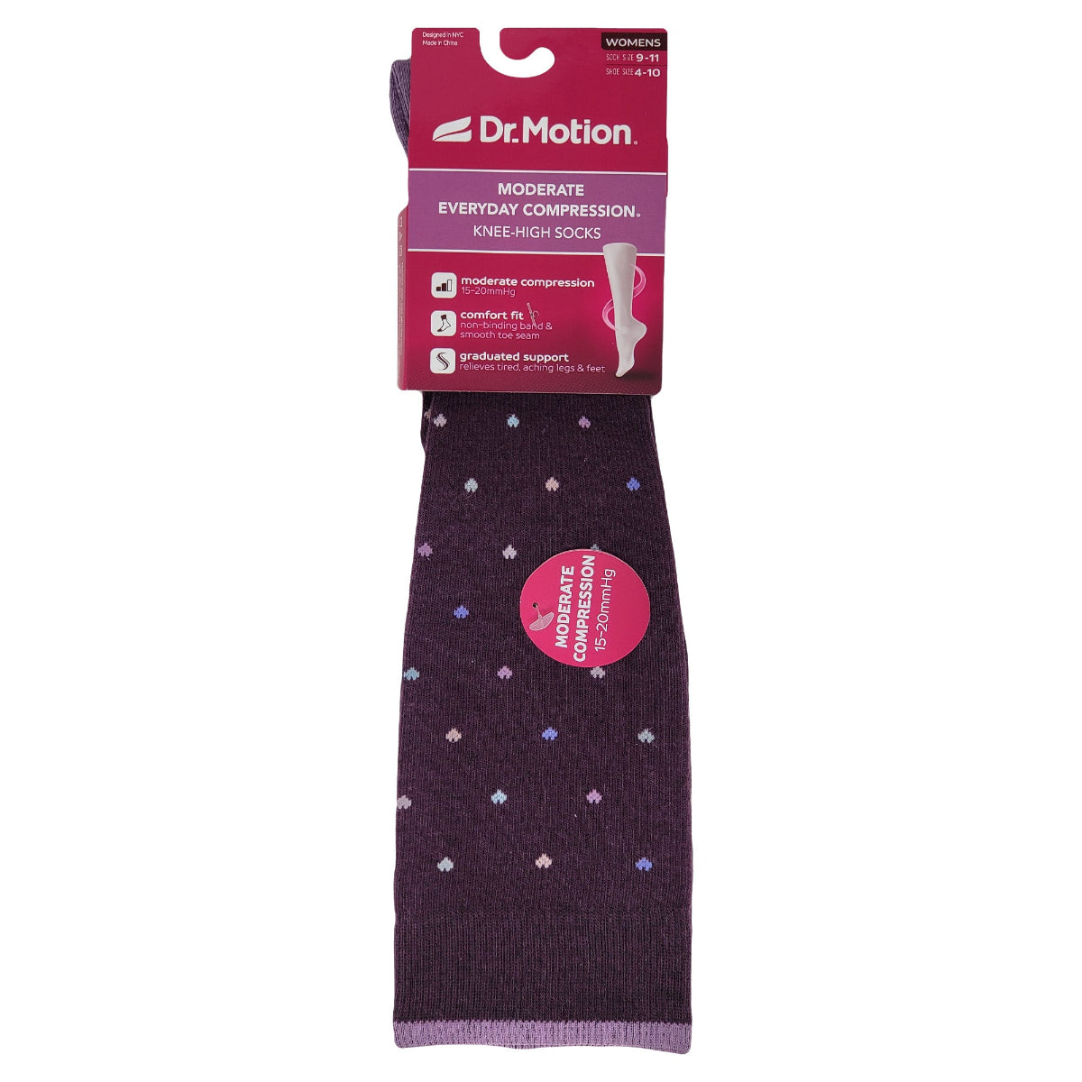 Dr. Motion compression sock with packaging on a white background