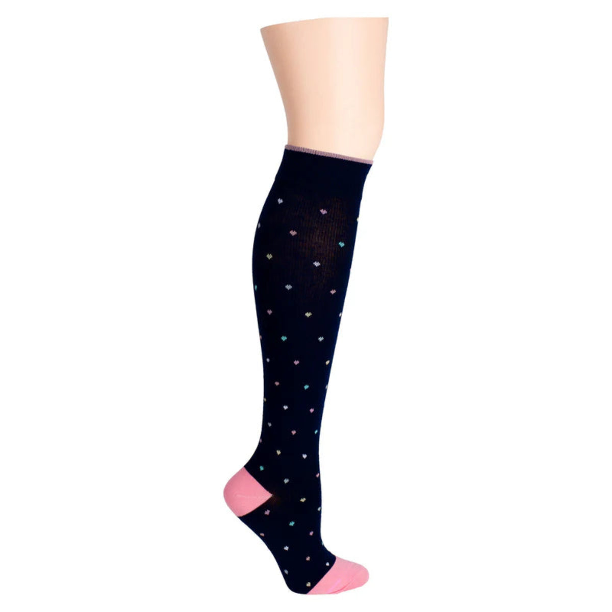 “Mini hearts knee high compression socks for women designed for circulation support and all-day wear