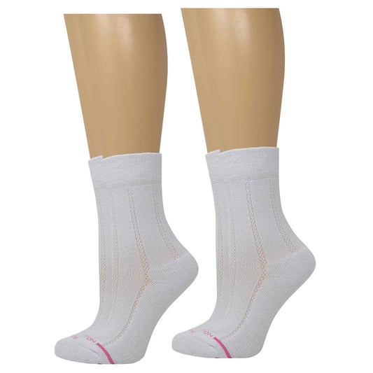 Dr. Motion women’s crew diabetic socks with texture column design, half-cushion sole, non-binding fit