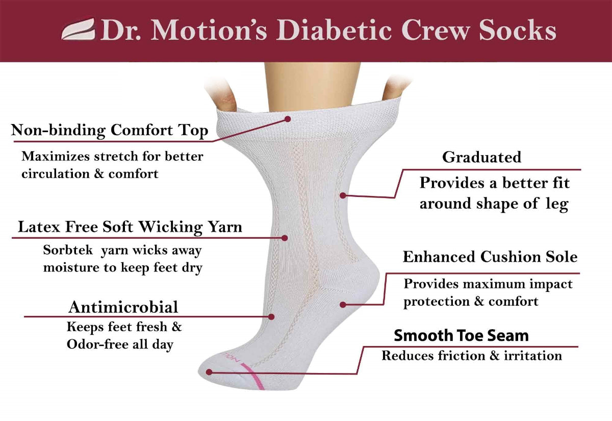 Dr Motion diabetic socks for sensitive feet with moisture-wicking Sorbtek yarn
