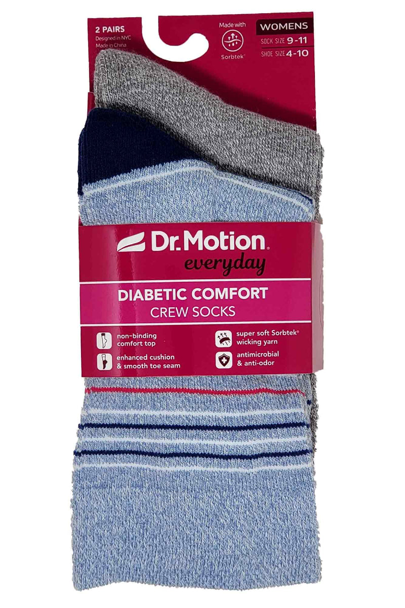 Pack of Dr Motion crew diabetic socks designed for sensitive feet
