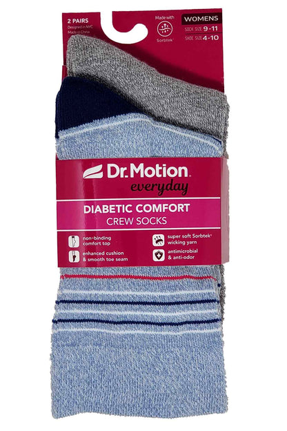 Pack of Dr Motion crew diabetic socks designed for sensitive feet