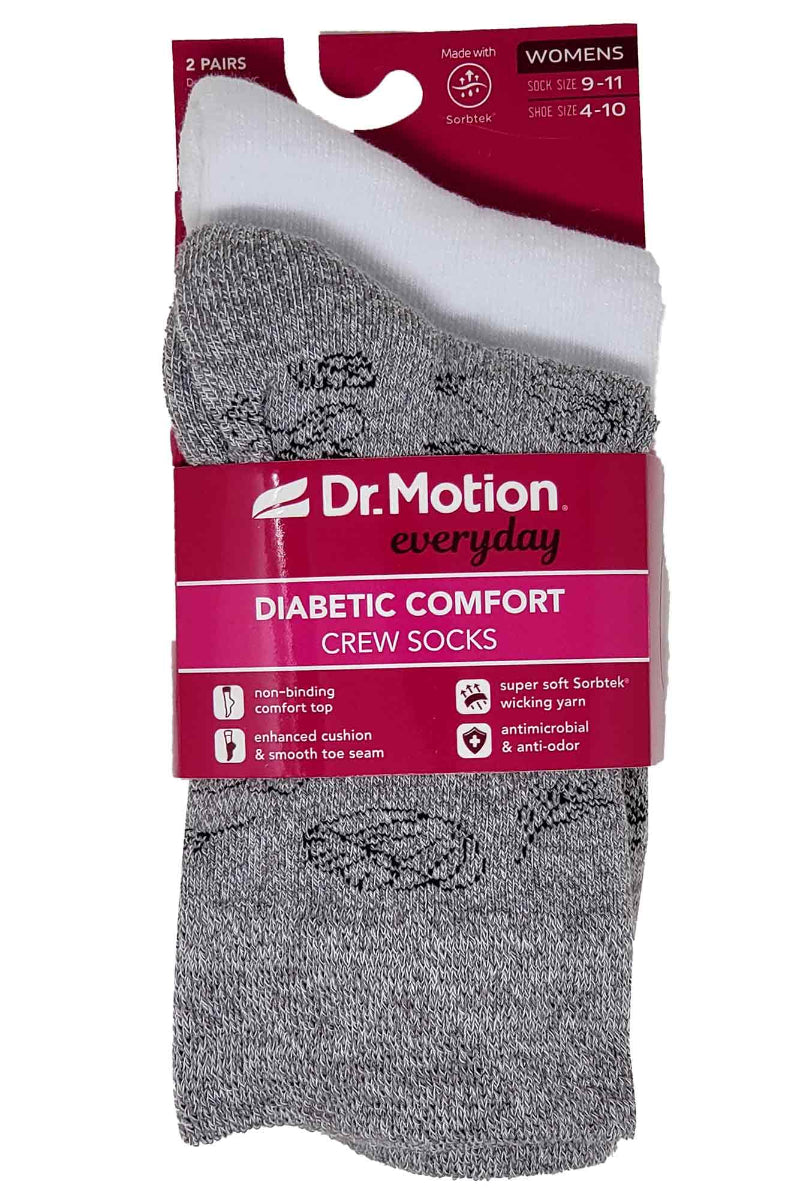 Women wearing Dr. Motion floral diabetic crew socks with non-binding top and cushioned sole