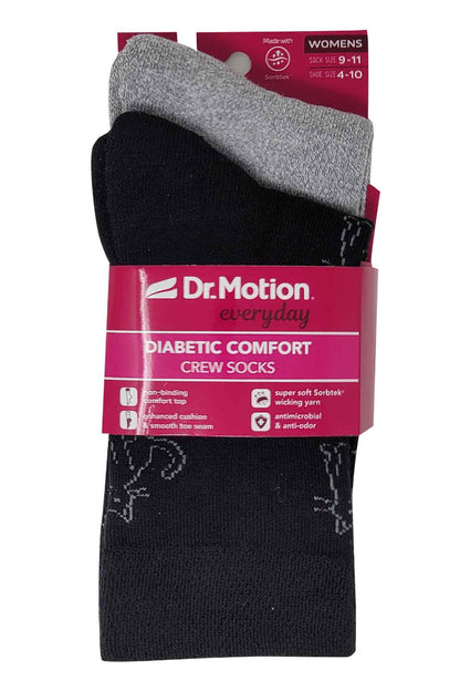 Close-up of Dr Motion diabetic socks showing non-binding cuff, half-cushion sole, and soft breathable fabric