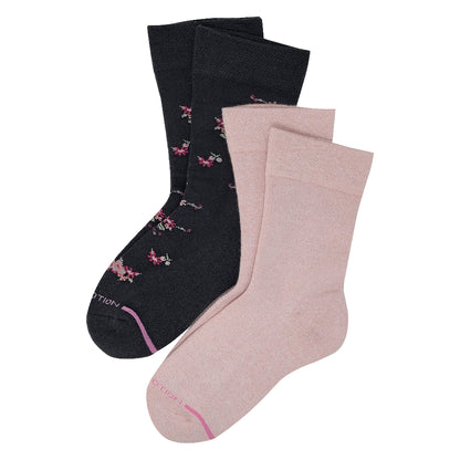 Women’s diabetic crew socks with non-binding cuff and floral pattern”
