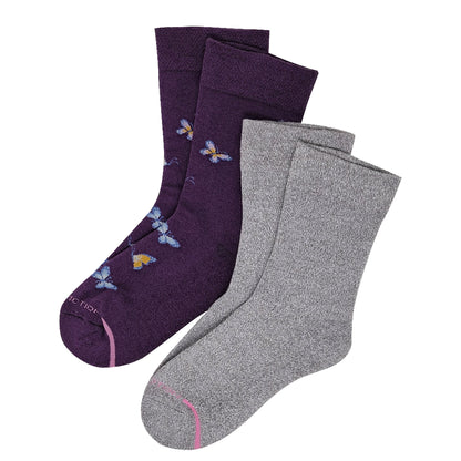 Dr. Motion women’s crew diabetic socks with butterfly design and half-cushion sole