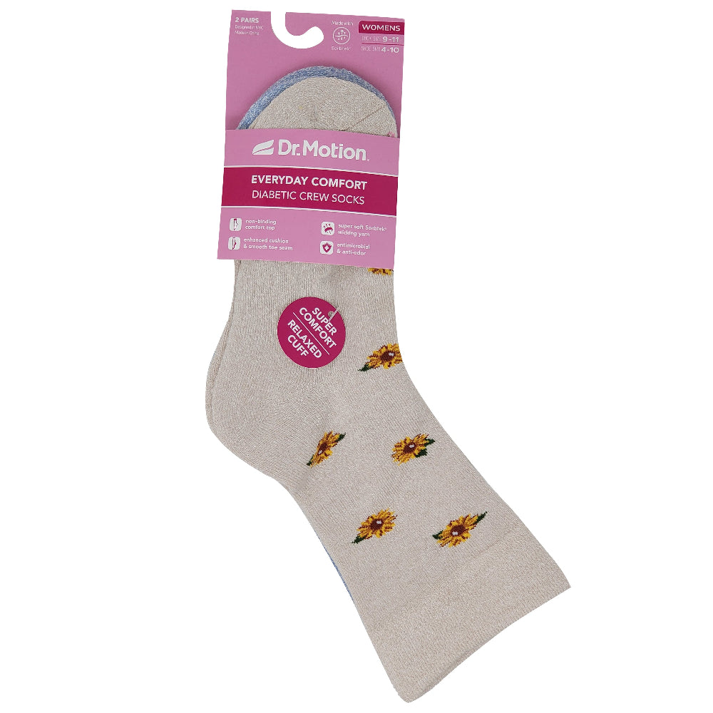 Dr. Motion women’s diabetic crew socks with non-binding top and moisture-wicking yarns