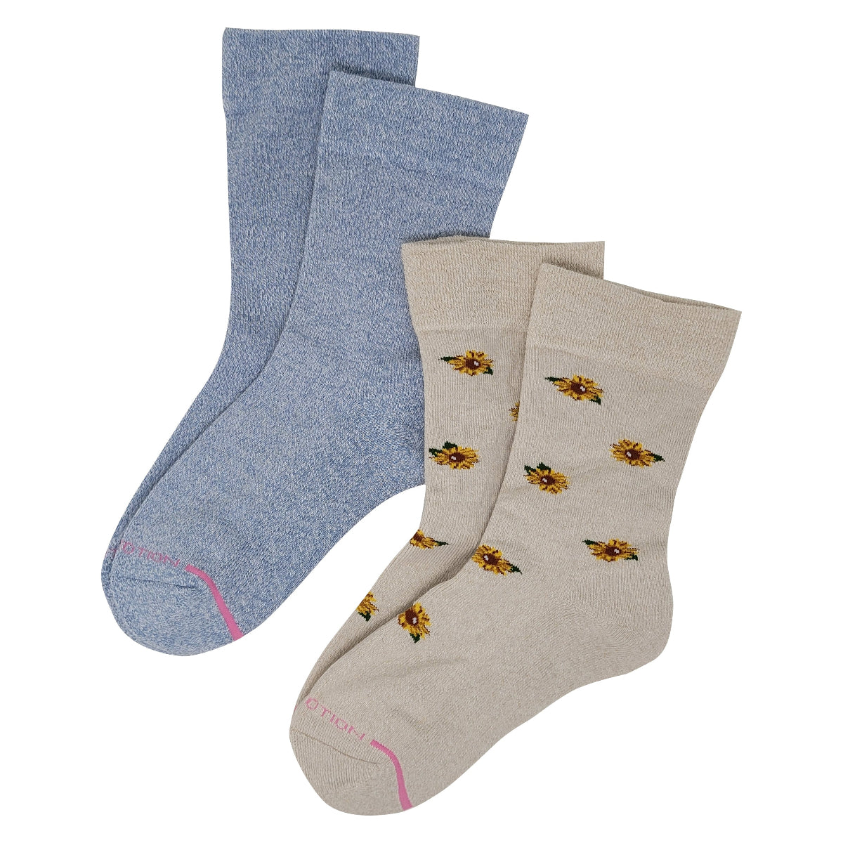 Sunflower crew diabetic socks for women with smooth toe seam and cushioned comfort
