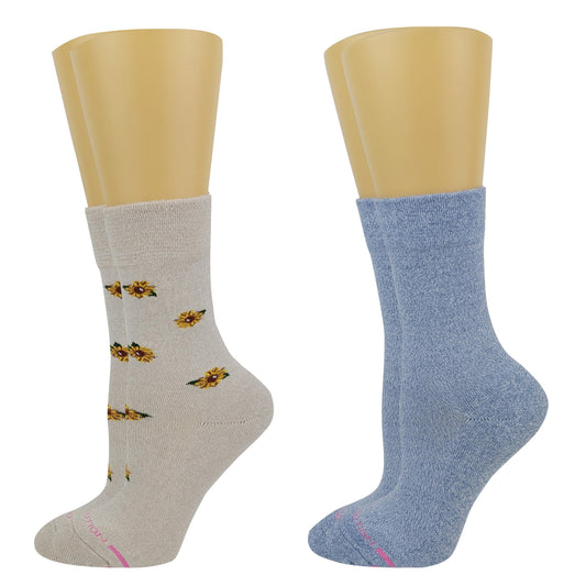Women’s crew diabetic socks with sunflower design and half-cushion sole by Dr. Motion