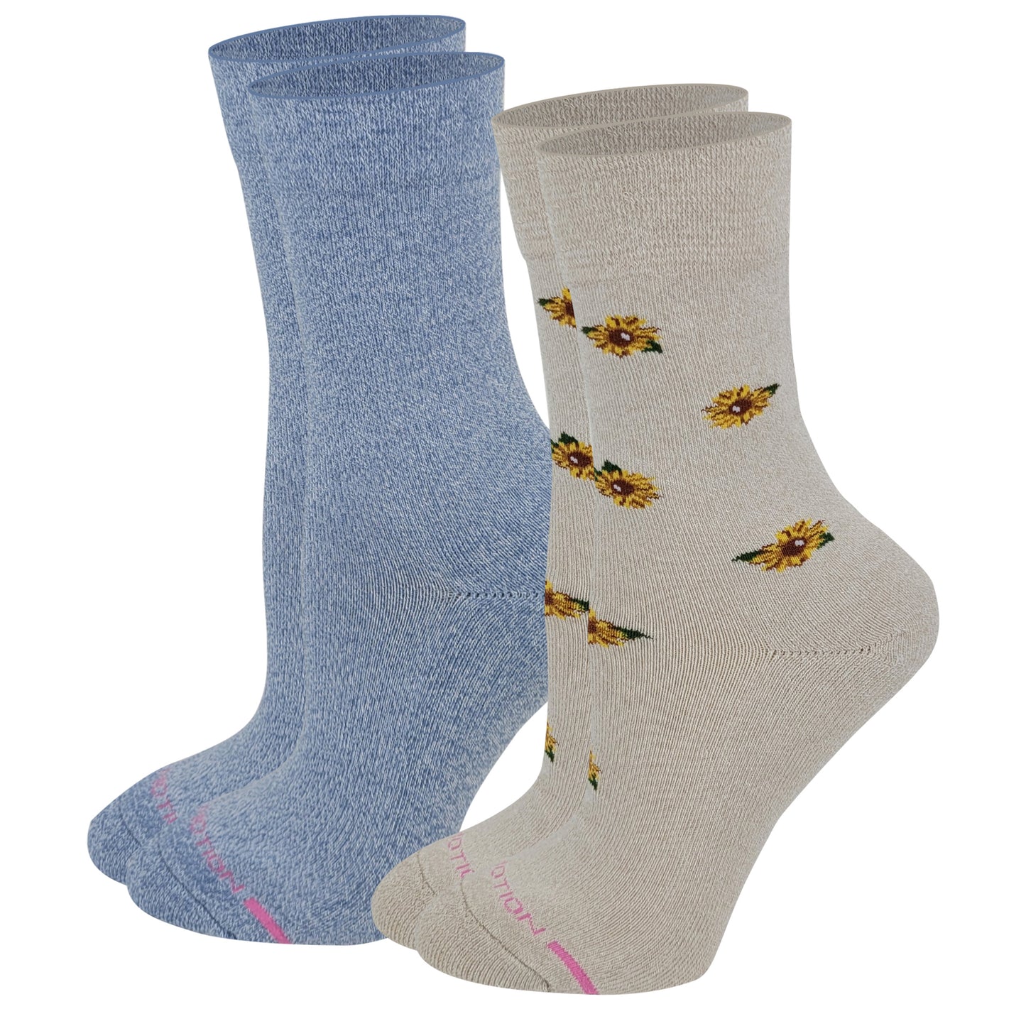 Crew Diabetic Socks for Women | Sunflowers Half-Cushion | Dr. Motion (2-Pack)