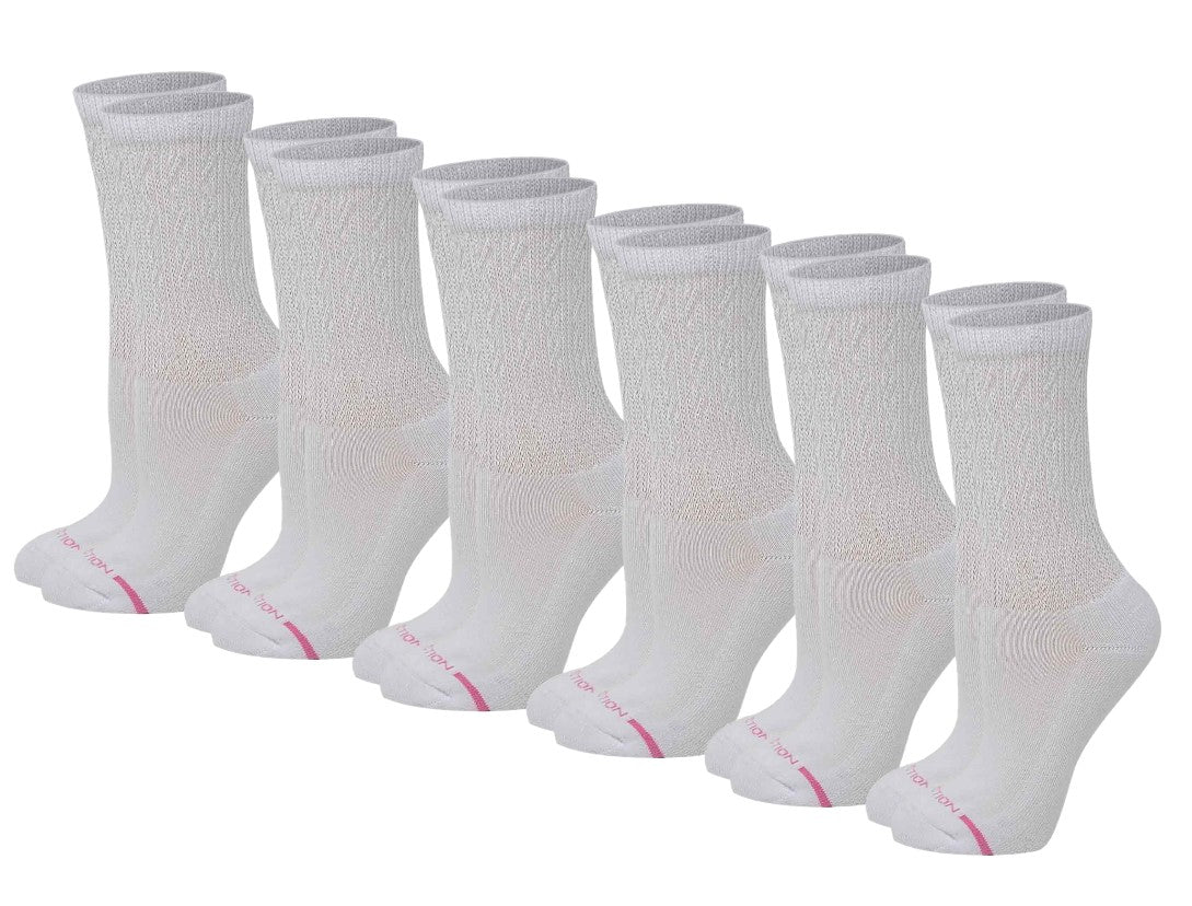 Women’s crew diabetic socks by Dr. Motion in solid colors with non-binding cuff and half-cushion sole