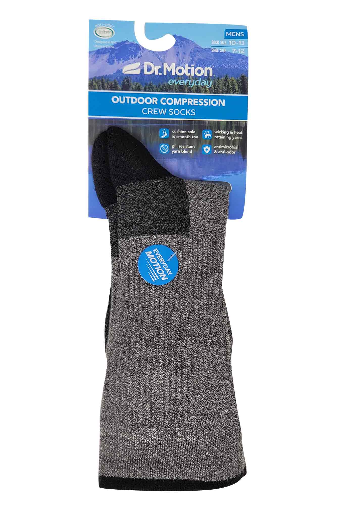 Dr. Motion men's compression crew socks showing breathable mesh and ankle support
