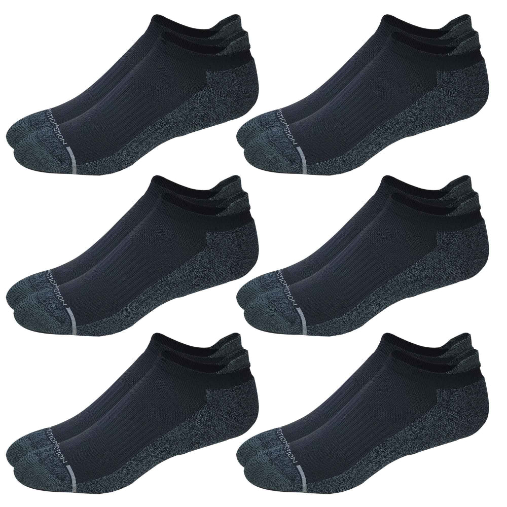 A set of six black compression ankle socks with visible cushioning and designed for everyday wear.