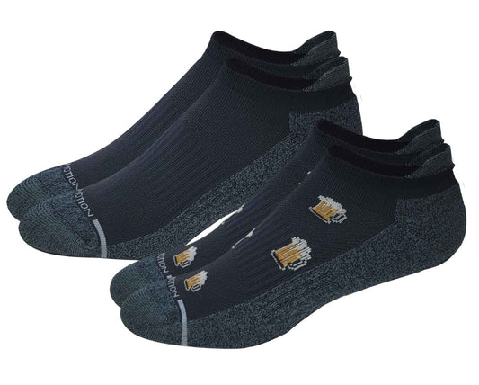 Two pairs of black compression ankle socks with a visible brand logo on the side.