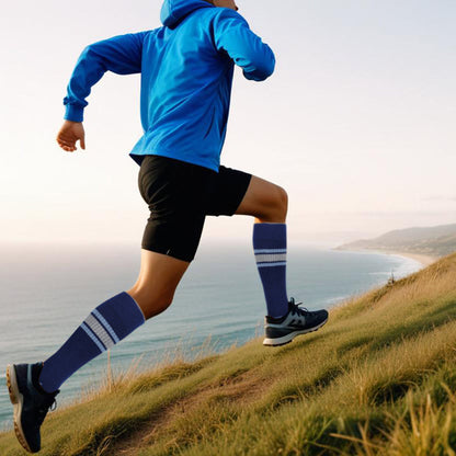 Men wearing Dr. Motion knee-high compression socks during outdoor activities