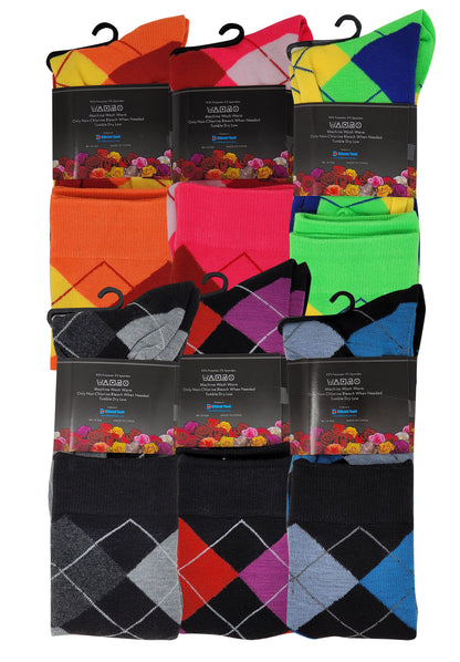 Knee High Socks | Fancy Argyle Design | Women (6 Pairs)