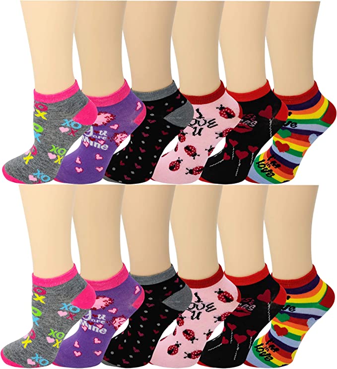 Twelve-pair pack of women’s heart design anklet socks