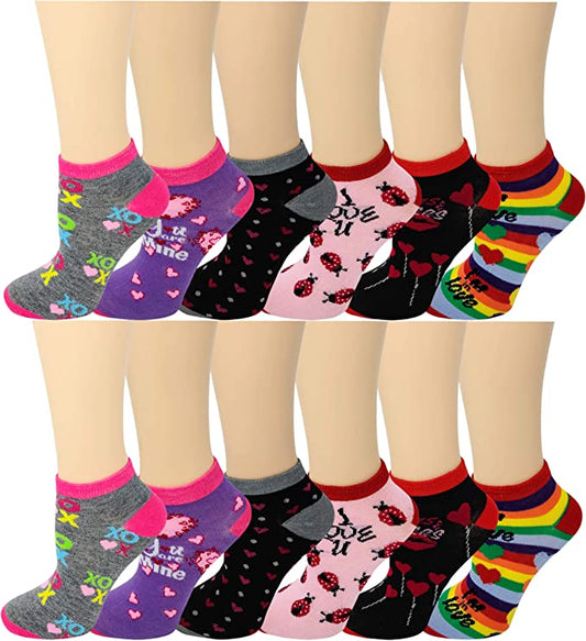 Twelve-pair pack of women’s heart design anklet socks
